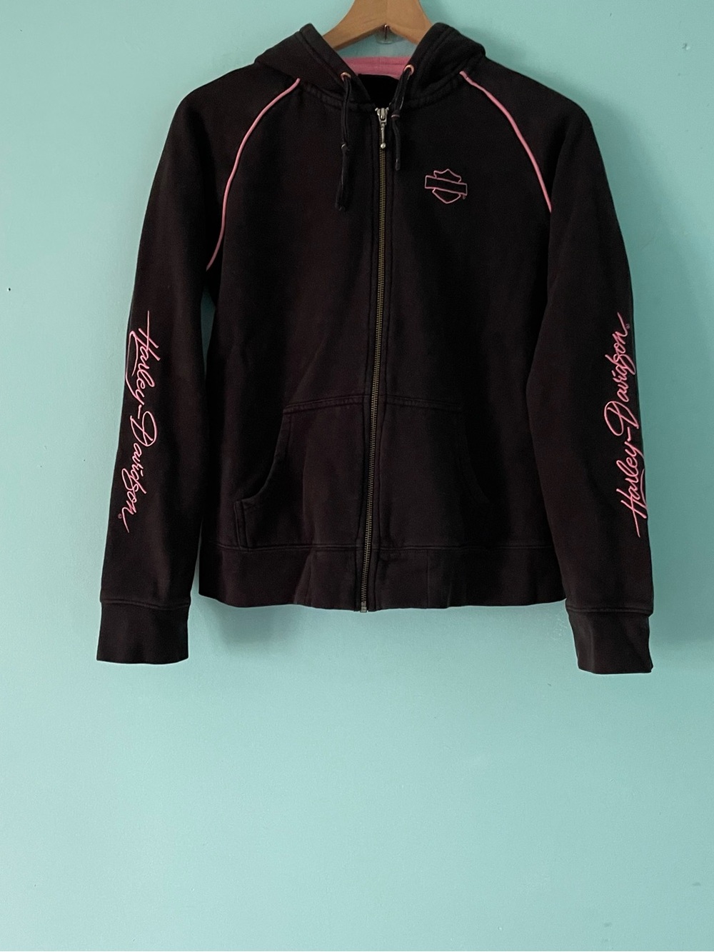 Harley-Davidson Pink Label Activewear Hoodie Jacket L Black Fleece Motorcycle